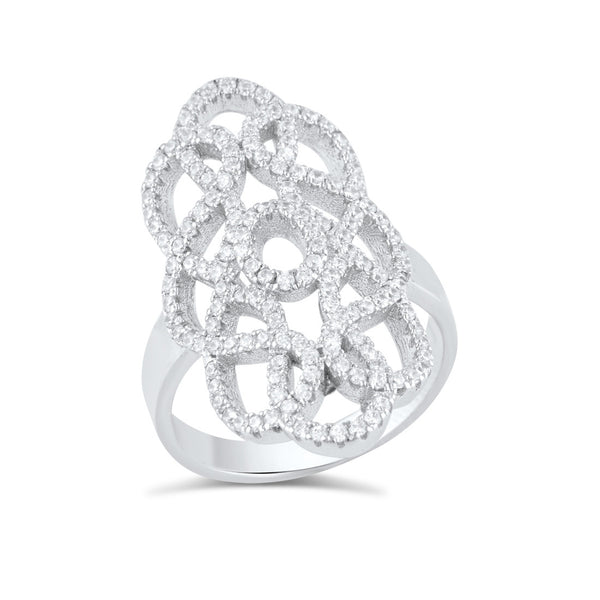 Sterling Silver Cz Filigree Armour Statement Ring - SilverCloseOut - 3