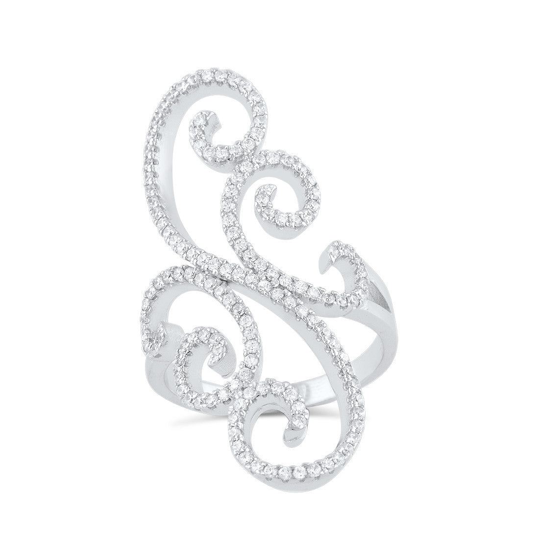 Sterling Silver Cz Filigree Swirl Statement Ring - SilverCloseOut - 2