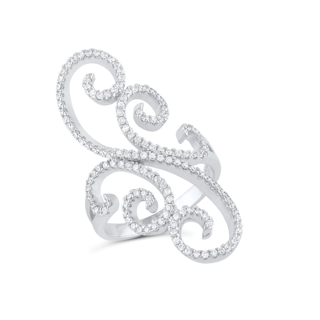 Sterling Silver Cz Filigree Swirl Statement Ring - SilverCloseOut - 3