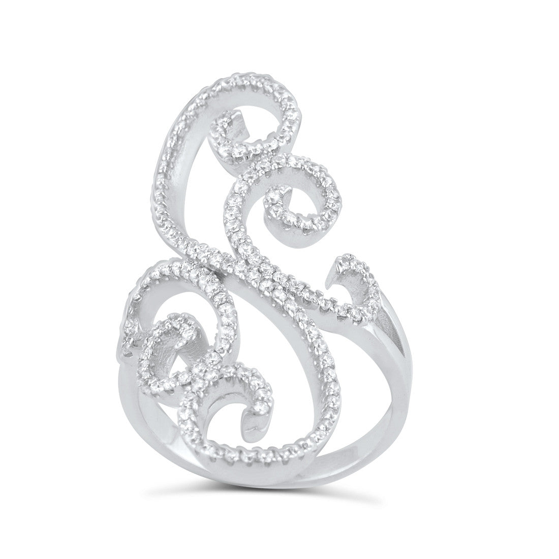 Sterling Silver Cz Filigree Swirl Statement Ring - SilverCloseOut - 1