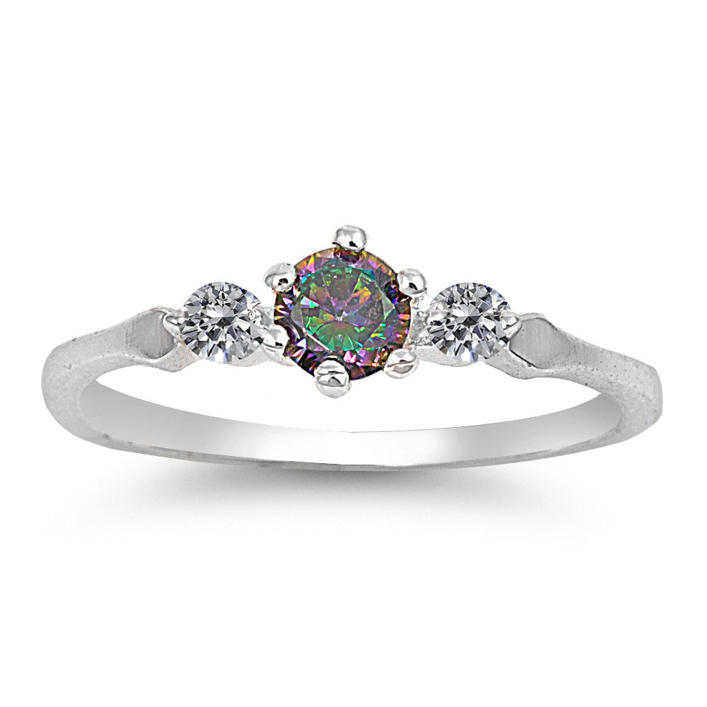 Sterling Silver Simulated Mystic Rainbow Topaz & Cz Ring - SilverCloseOut - 1