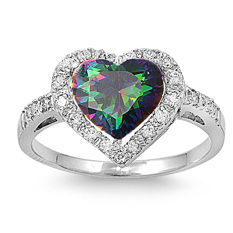 Sterling Silver Simulated Mystic Rainbow Topaz Heart Halo - SilverCloseOut - 1