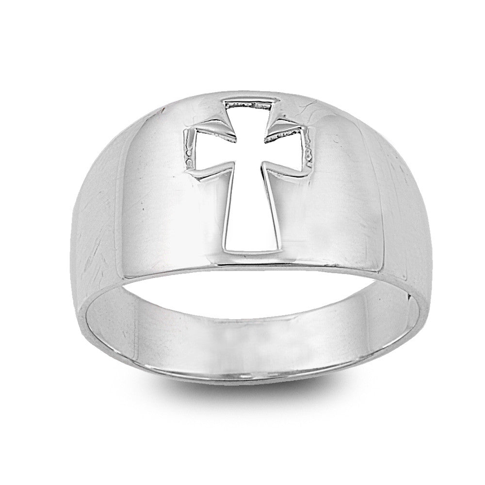 Sterling Silver 12mm Cut Out Cross Ring - SilverCloseOut - 1