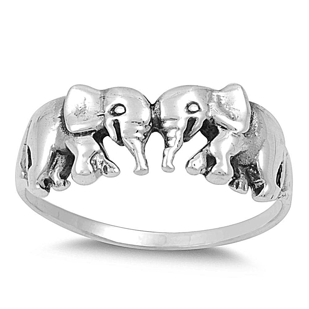 Sterling Silver Lucky Elephants Ring 7mm - SilverCloseOut - 1