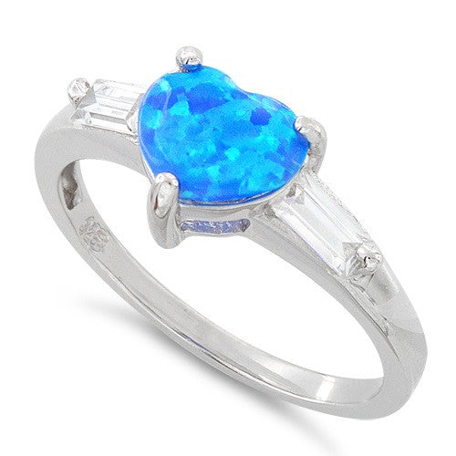 Sterling Silver Created Blue Opal Heart Ring - SilverCloseOut - 1