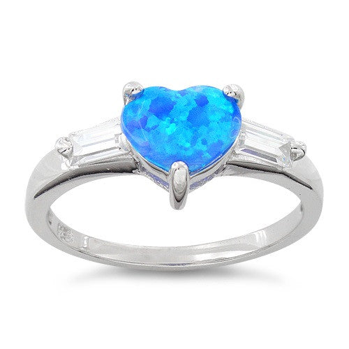 Sterling Silver Created Blue Opal Heart Ring - SilverCloseOut - 2