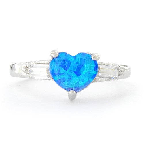 Sterling Silver Created Blue Opal Heart Ring - SilverCloseOut - 3