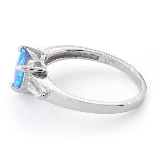 Sterling Silver Created Blue Opal Heart Ring - SilverCloseOut - 4