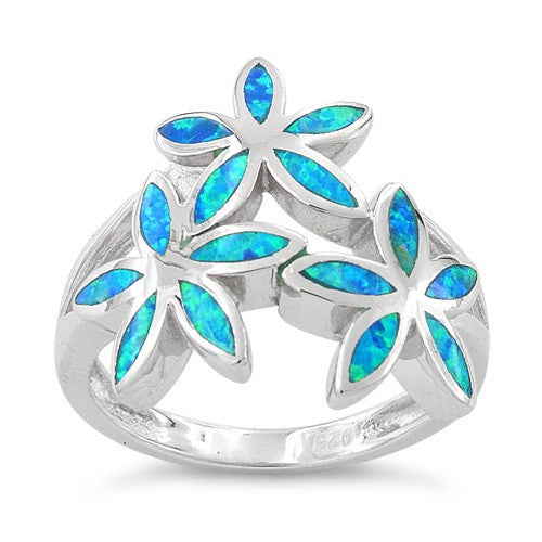 Sterling Silver Created Blue Opal Daisy Flower Ring - SilverCloseOut - 2