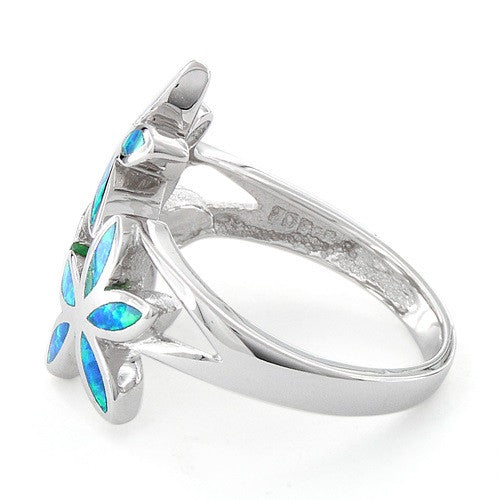Sterling Silver Created Blue Opal Daisy Flower Ring - SilverCloseOut - 4