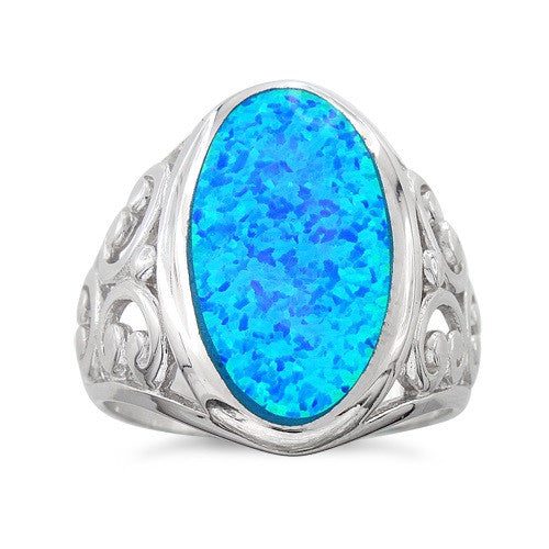 Sterling Silver Oval Created Blue Opal Cocktail Ring - SilverCloseOut - 2