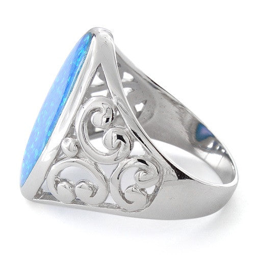 Sterling Silver Oval Created Blue Opal Cocktail Ring - SilverCloseOut - 3