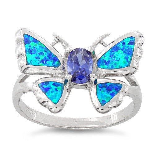 Sterling Silver Created Blue Opal Butterfly Ring - SilverCloseOut - 2