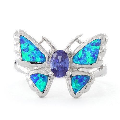 Sterling Silver Created Blue Opal Butterfly Ring - SilverCloseOut - 3