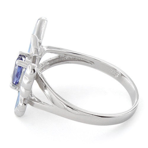 Sterling Silver Created Blue Opal Butterfly Ring - SilverCloseOut - 4