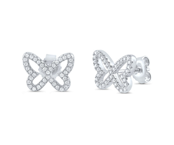 Sterling Silver Cz Butterfly Stud Earrings - SilverCloseOut - 1