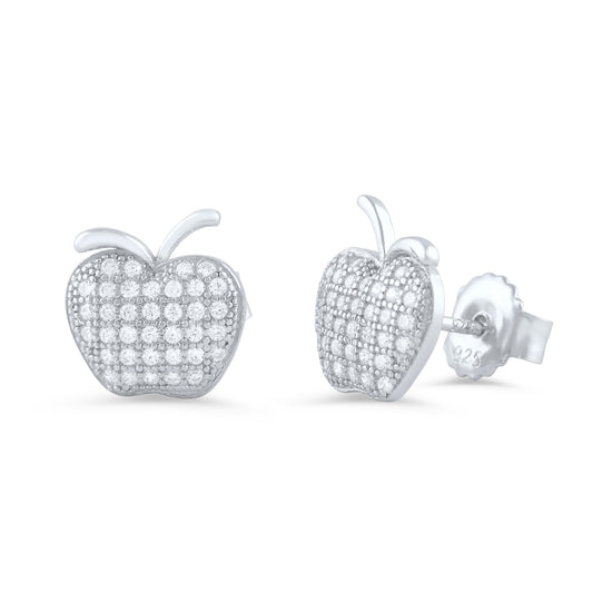 Sterling Silver Cz Apple Stud Earrings - SilverCloseOut - 1