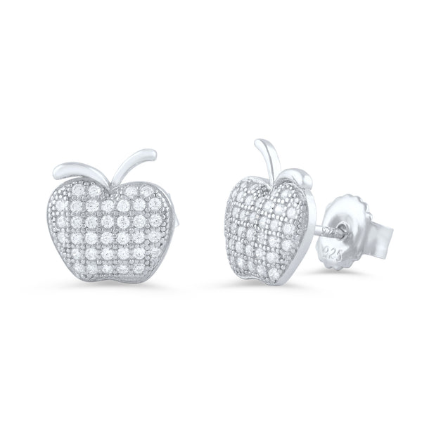 Sterling Silver Cz Apple Stud Earrings - SilverCloseOut - 1