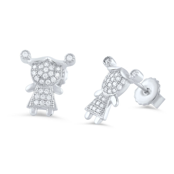 Sterling Silver Cz Little Girl Stud Earrings - SilverCloseOut - 1