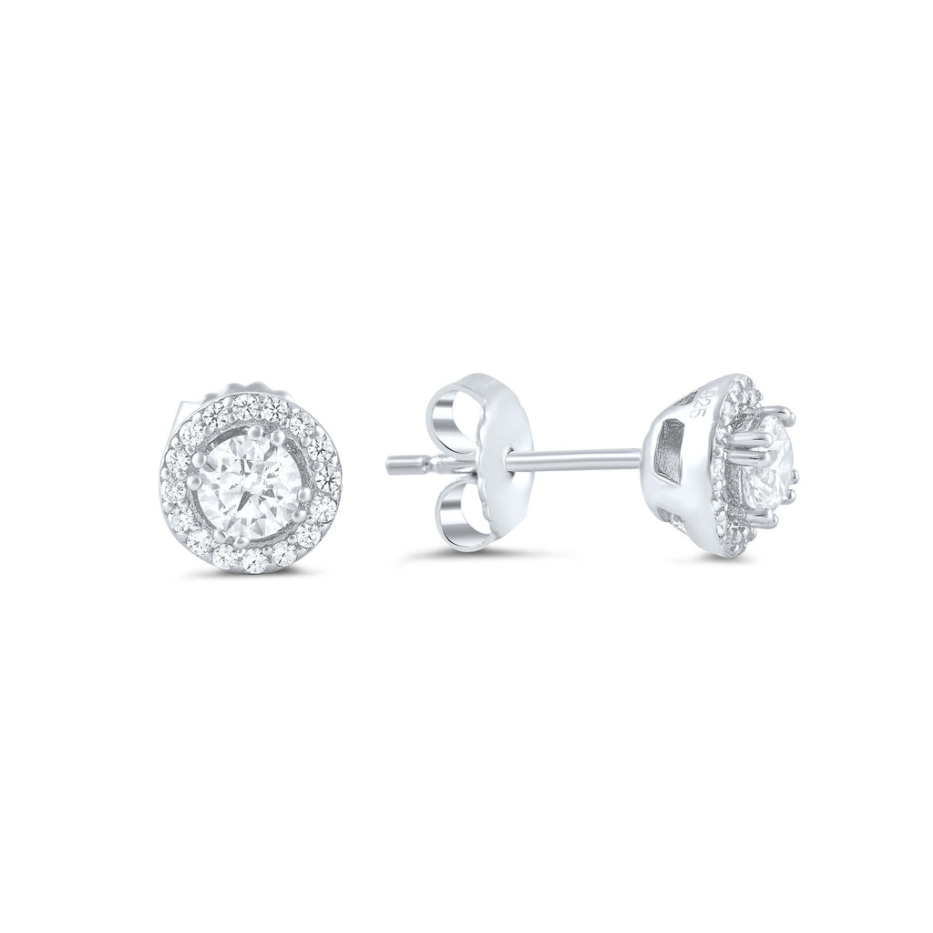 Sterling Silver Cz Round Halo Stud Earrings - SilverCloseOut - 1