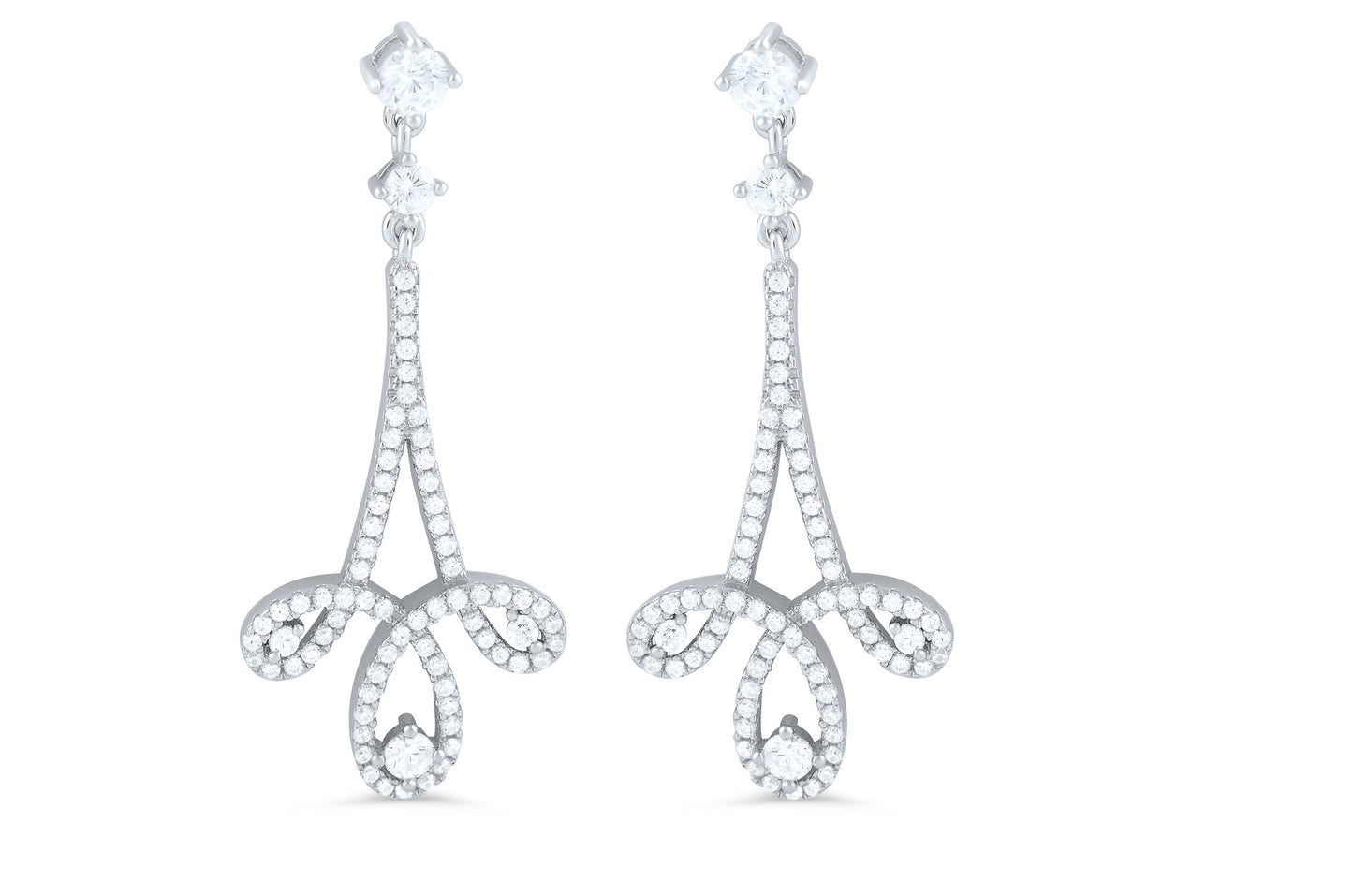 Sterling Silver Cz Fleur de lis Dangle Earrings - 7mm - SilverCloseOut - 1