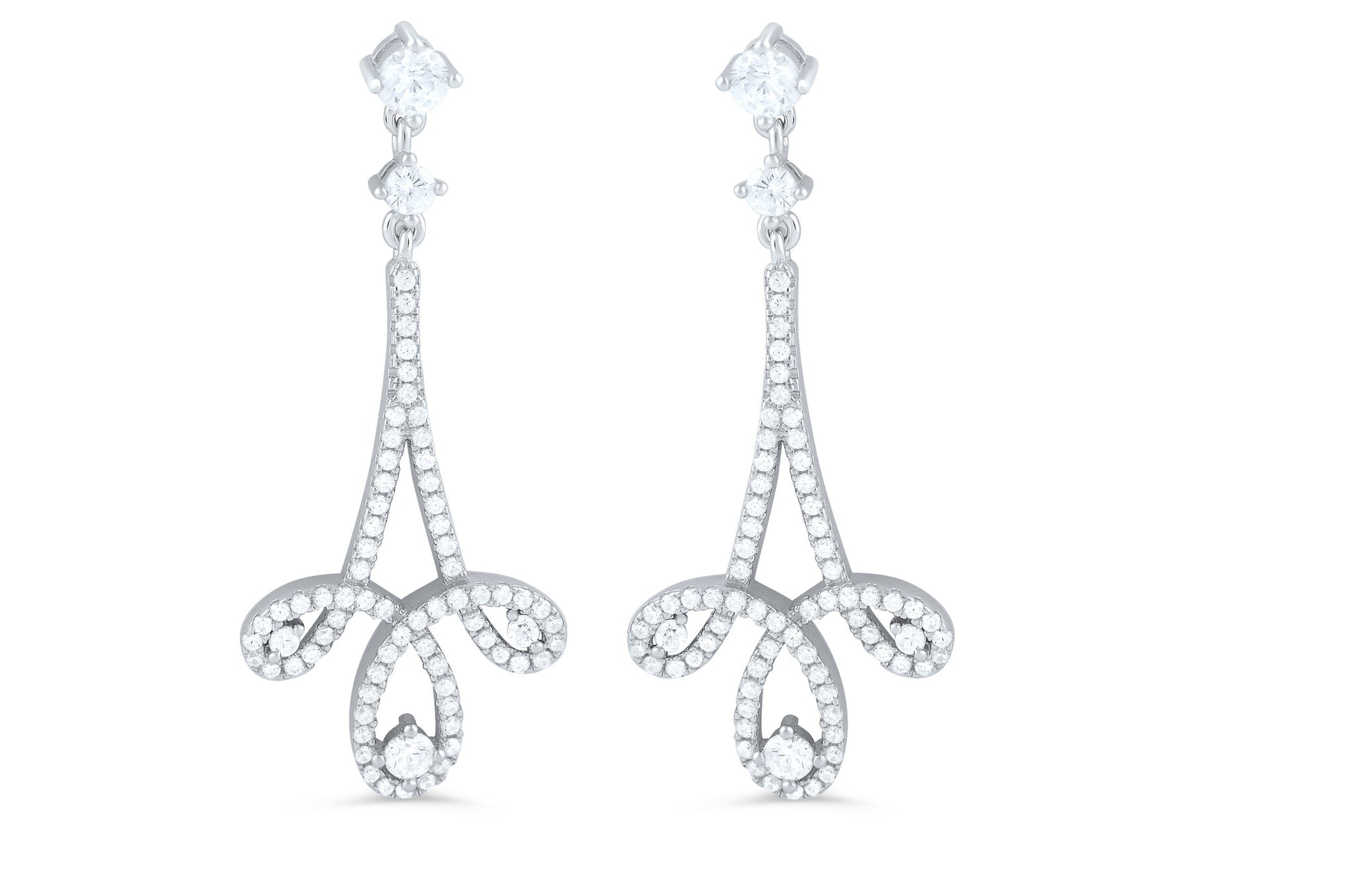 Sterling Silver Cz Fleur de lis Dangle Earrings - 7mm - SilverCloseOut - 1