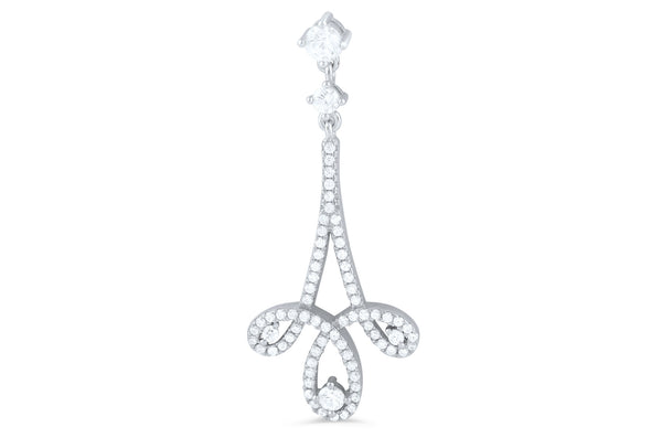 Sterling Silver Cz Fleur de lis Dangle Earrings - 7mm - SilverCloseOut - 2