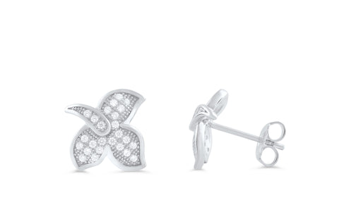 Sterling Silver Cz Ivy Leaf Stud Earrings - SilverCloseOut - 1