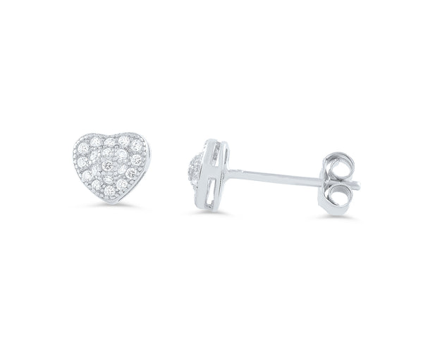 Sterling Silver Cz Heart Stud Earrings - SilverCloseOut - 1
