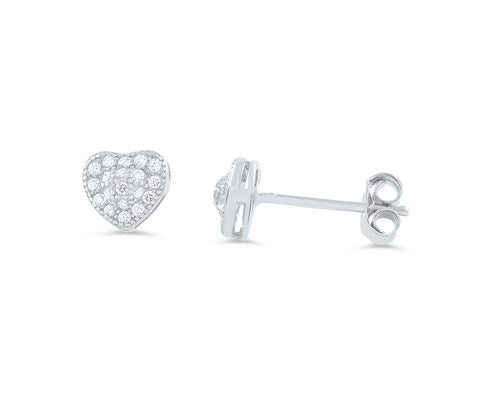Sterling Silver Cz Heart Stud Earrings - SilverCloseOut - 1