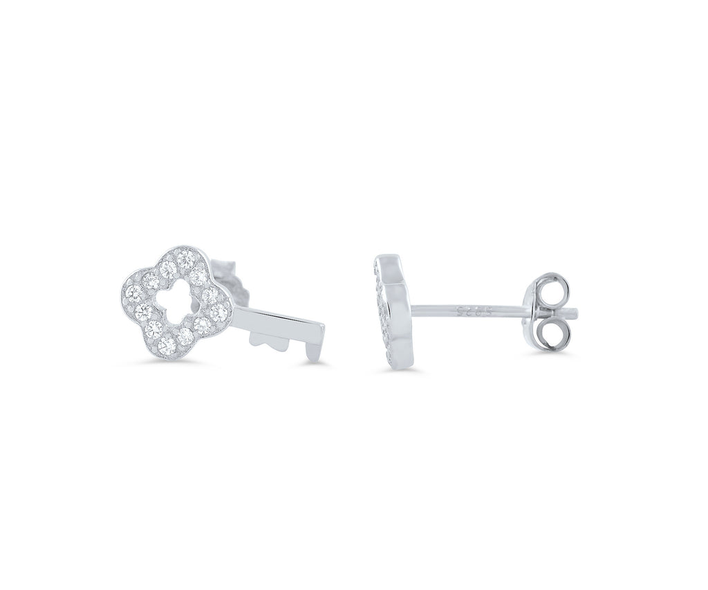 Sterling Silver Cz Key Stud Earrings - SilverCloseOut - 1