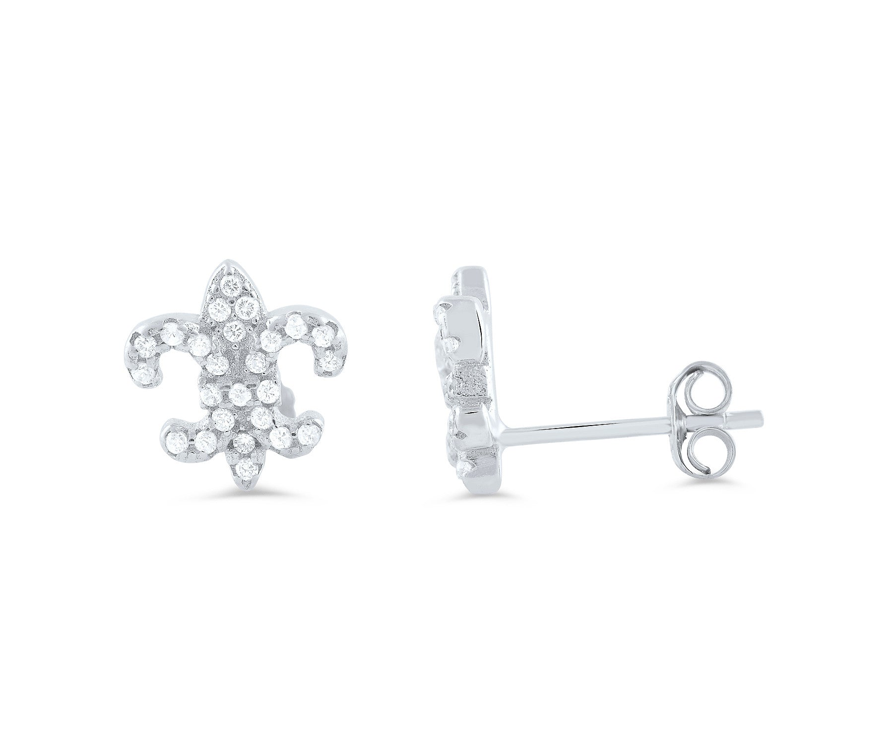 Sterling Silver Cz Fleur De Lis Stud Earrings - SilverCloseOut - 1