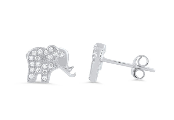 Sterling Silver Cz Lucky Elephant Stud Earrings - SilverCloseOut - 1