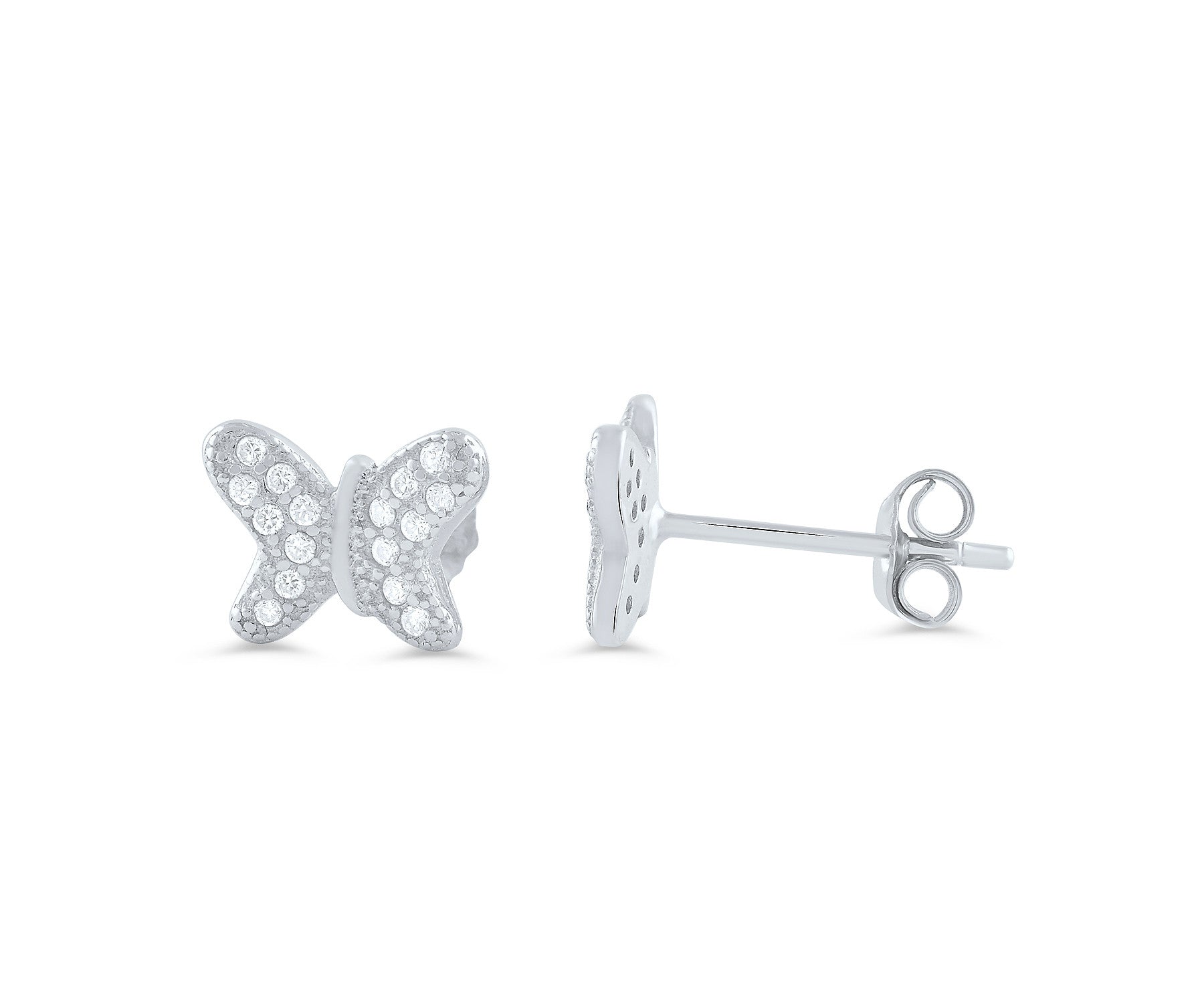 Sterling Silver Cz Butterfly Stud Earrings - 9mm - SilverCloseOut - 1