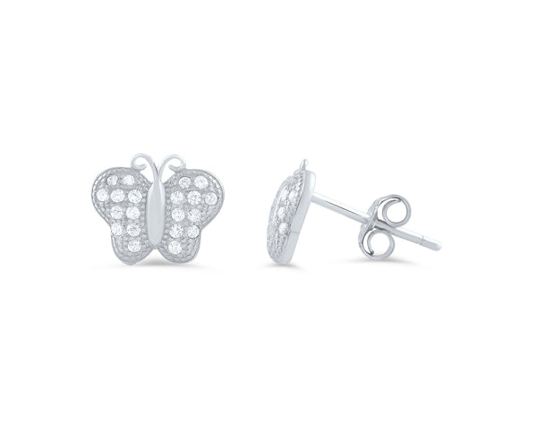 Sterling Silver Cz Butterfly Stud Earrings - 7mm - SilverCloseOut - 1