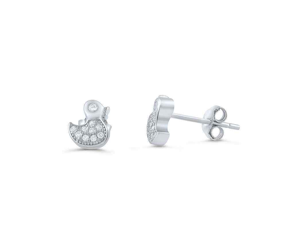 Sterling Silver Cz Duck Stud Earrings - SilverCloseOut - 1