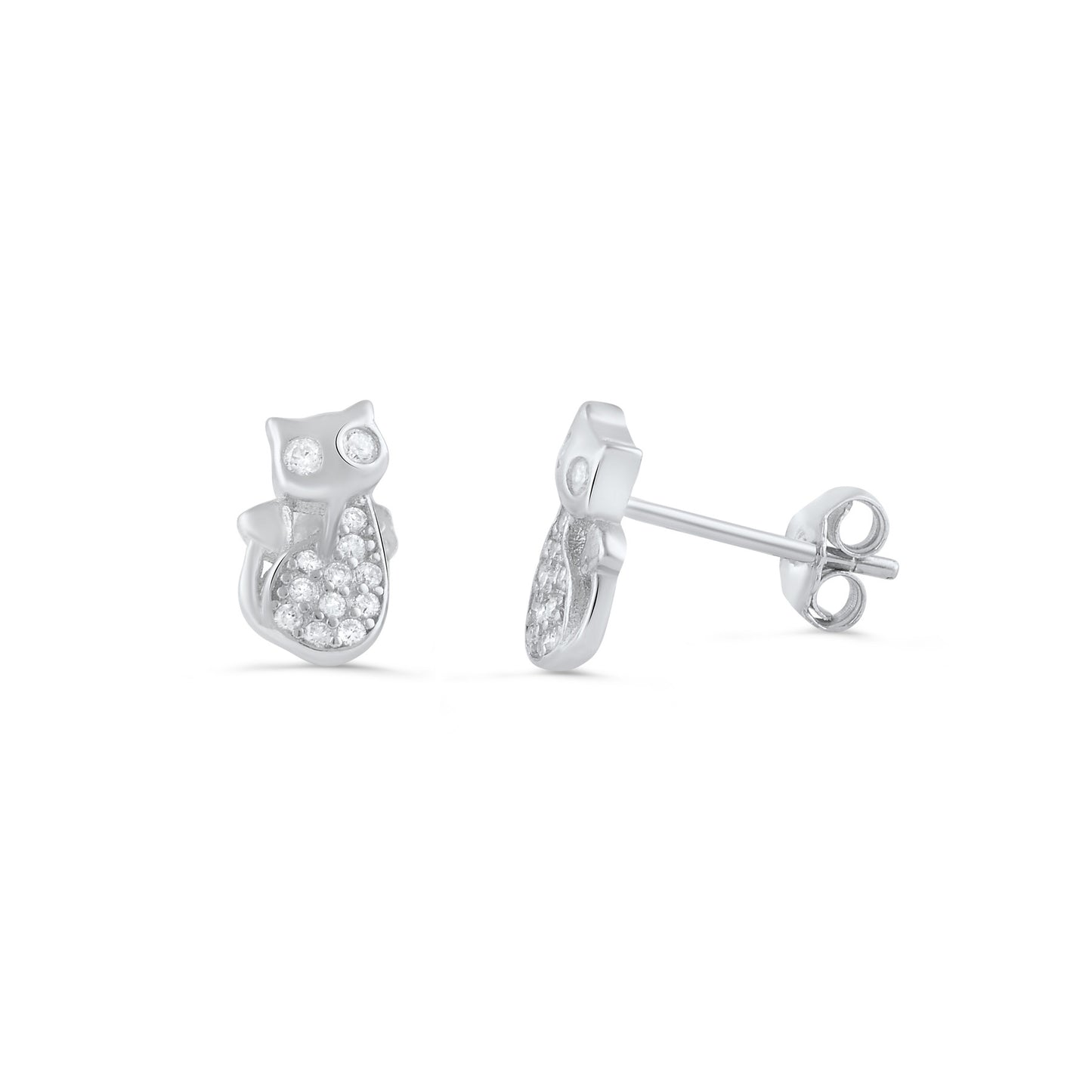 Sterling Silver Cz Kitty Stud Earrings - SilverCloseOut - 1