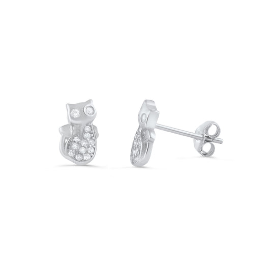 Sterling Silver Cz Kitty Stud Earrings - SilverCloseOut - 1