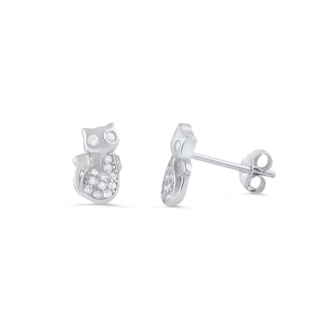Sterling Silver Cz Kitty Stud Earrings - SilverCloseOut - 1