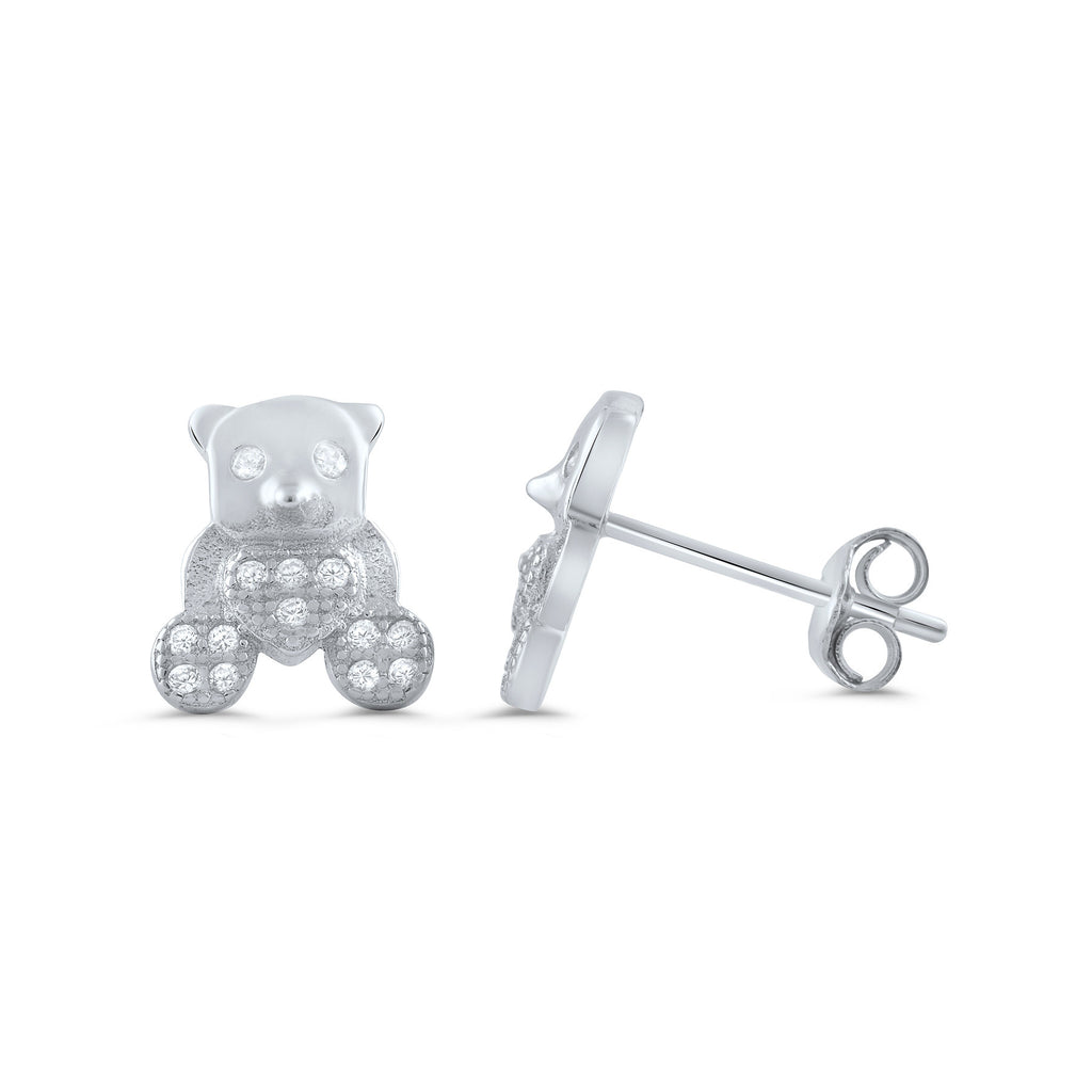 Sterling Silver Cz Teddy Bear Stud Earrings - 7mm - SilverCloseOut - 1