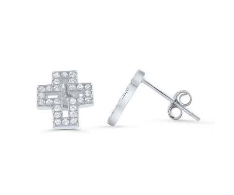 Sterling Silver Cz Hollow Cross Stud Earrings - SilverCloseOut - 1