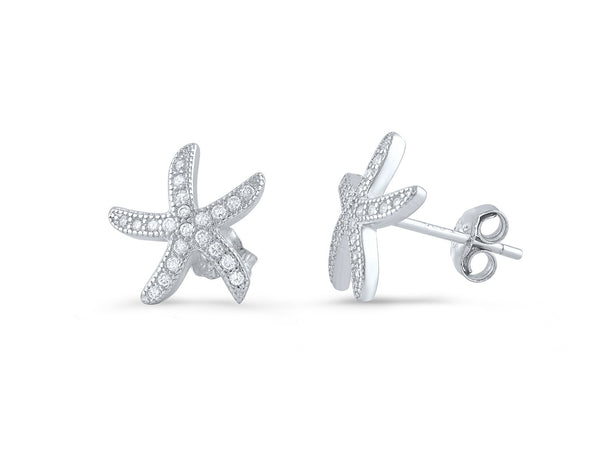 Sterling Silver Cz Starfish Stud Earrings - SilverCloseOut - 1