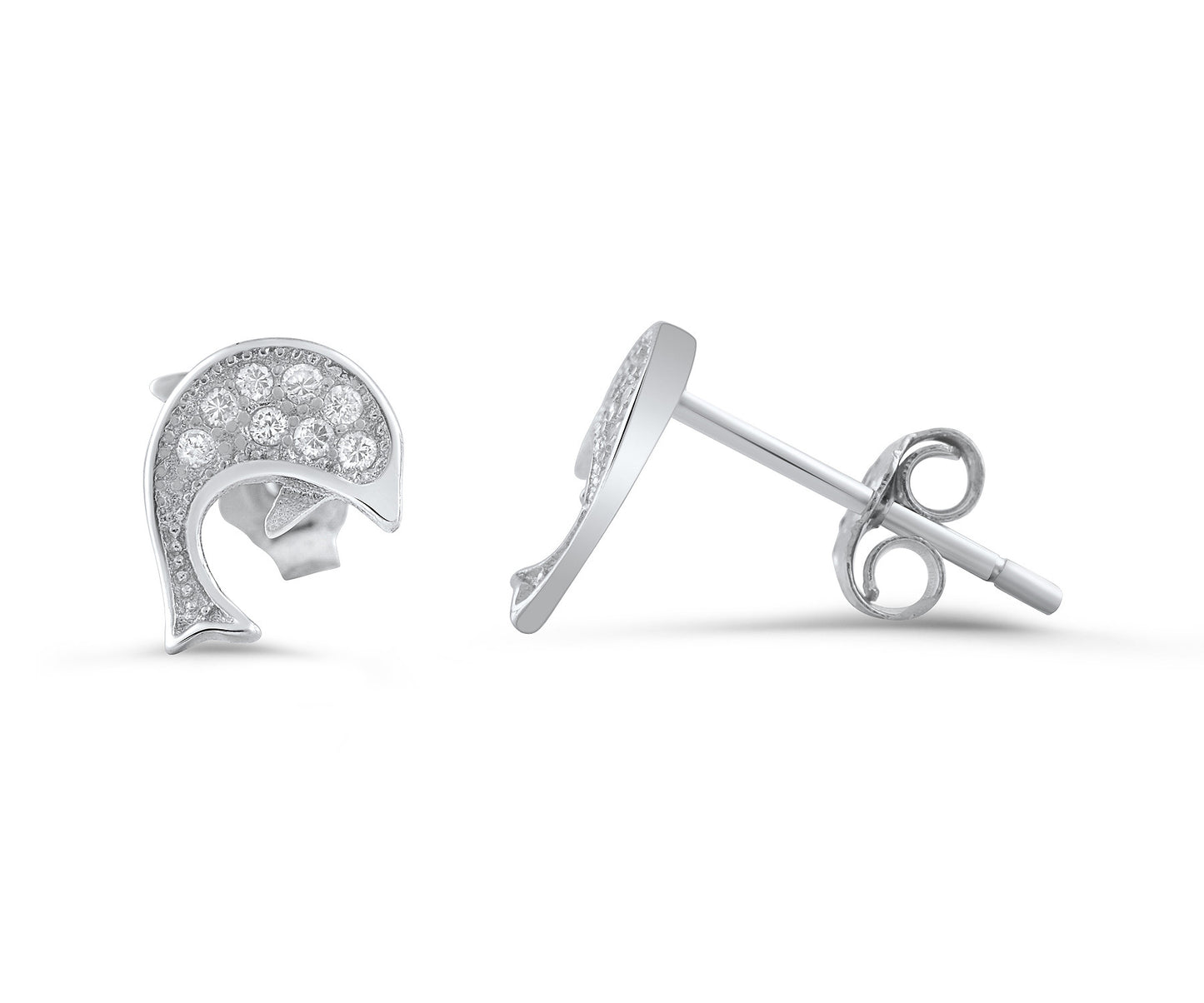 Sterling Silver Cz Dolphin Stud Earrings - SilverCloseOut - 1