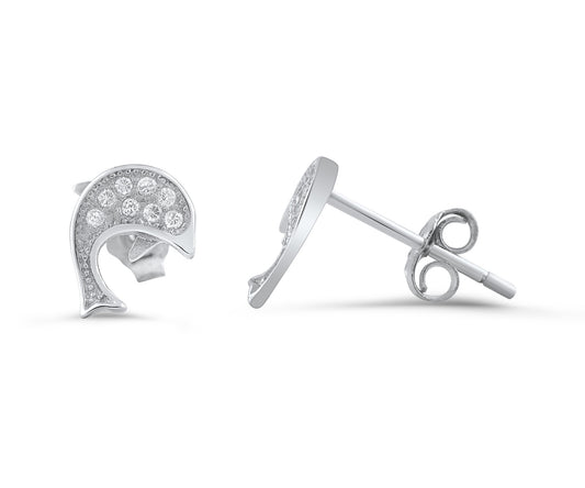Sterling Silver Cz Dolphin Stud Earrings - SilverCloseOut - 1