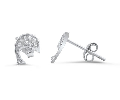 Sterling Silver Cz Dolphin Stud Earrings - SilverCloseOut - 1