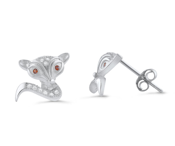 Sterling Silver Cz Fox Stud Earrings - SilverCloseOut - 1