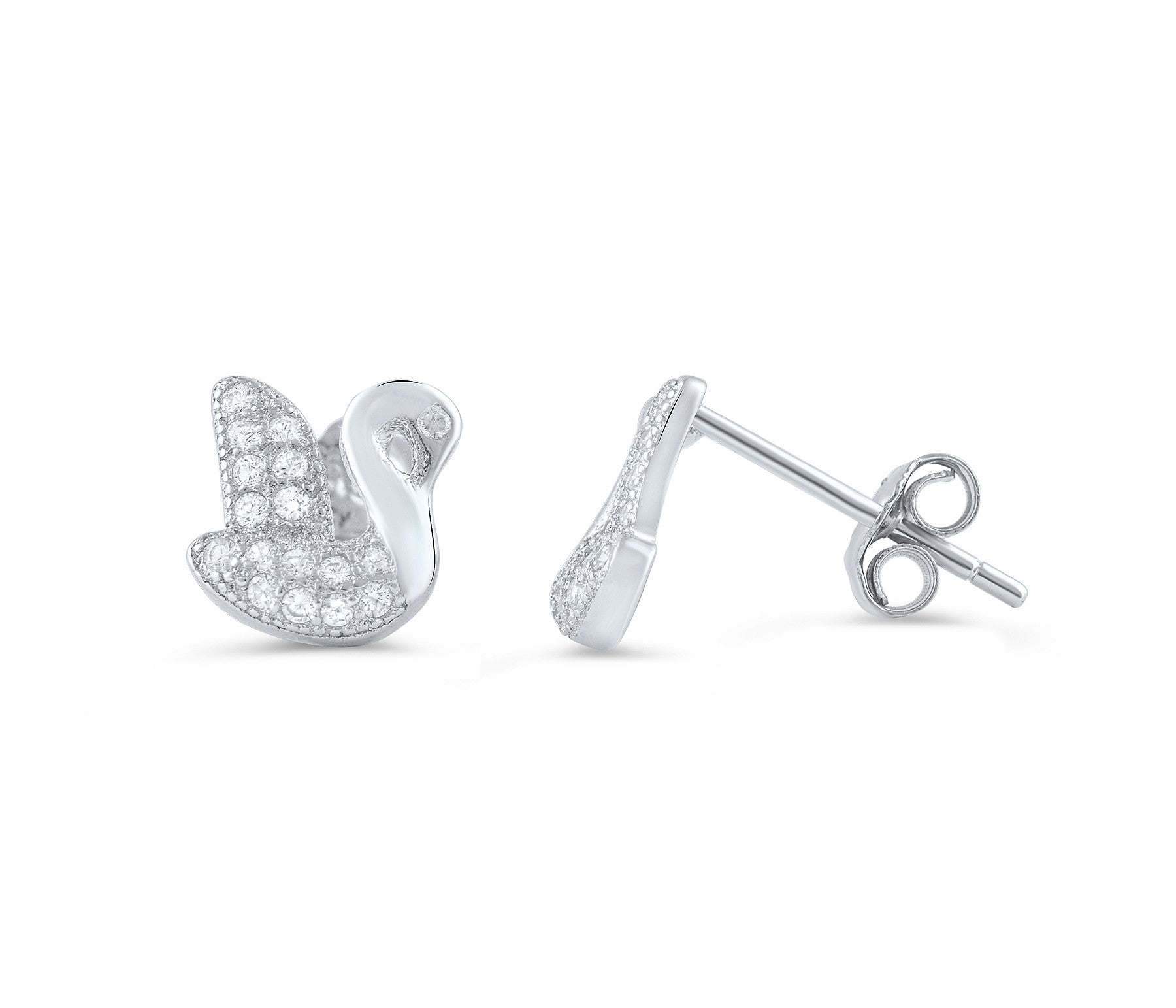 Sterling Silver Cz Swan Stud Earrings - SilverCloseOut - 1