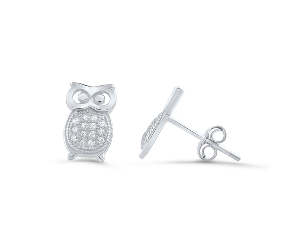 Sterling Silver Cz Owl Stud Earrings - SilverCloseOut - 1
