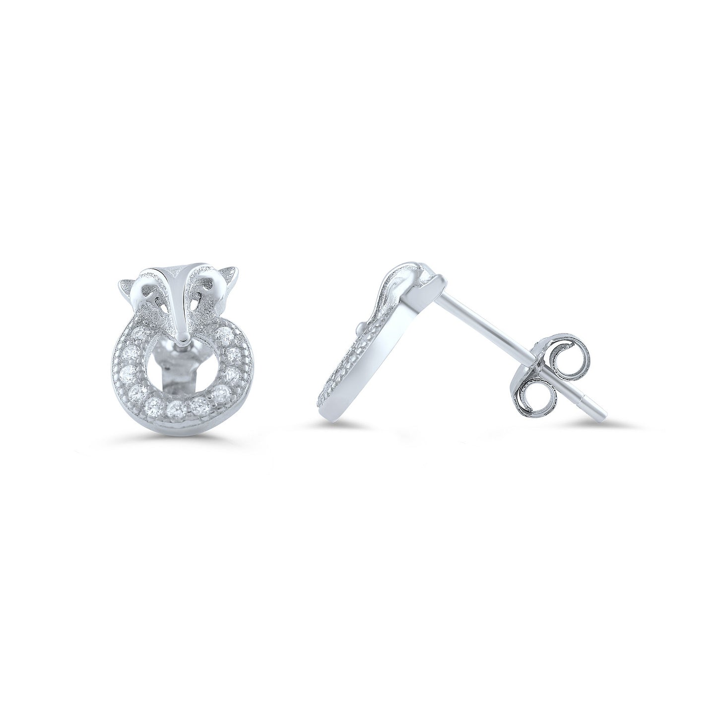 Sterling Silver Cz Fox Stud Earrings - 9mm - SilverCloseOut - 1