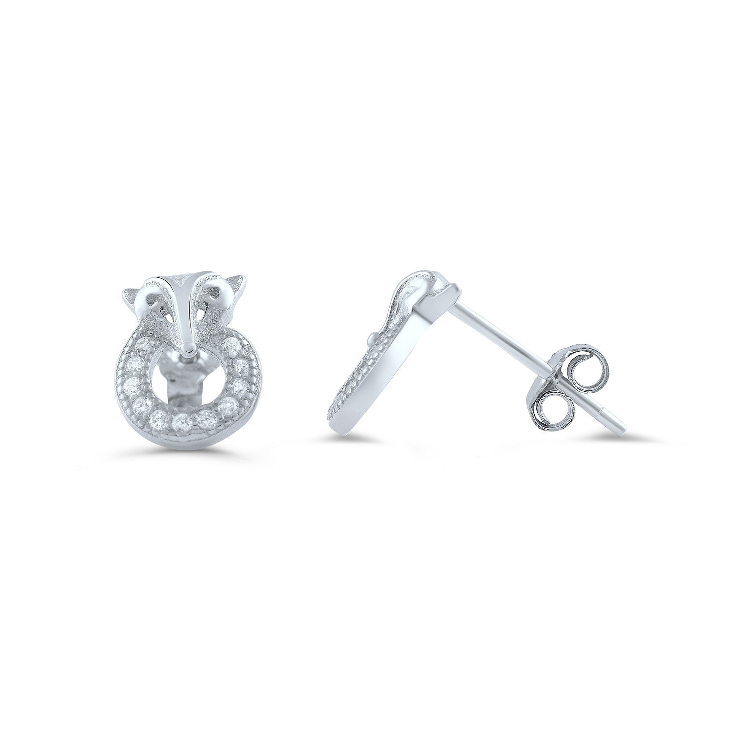 Sterling Silver Cz Fox Stud Earrings - 9mm - SilverCloseOut - 1